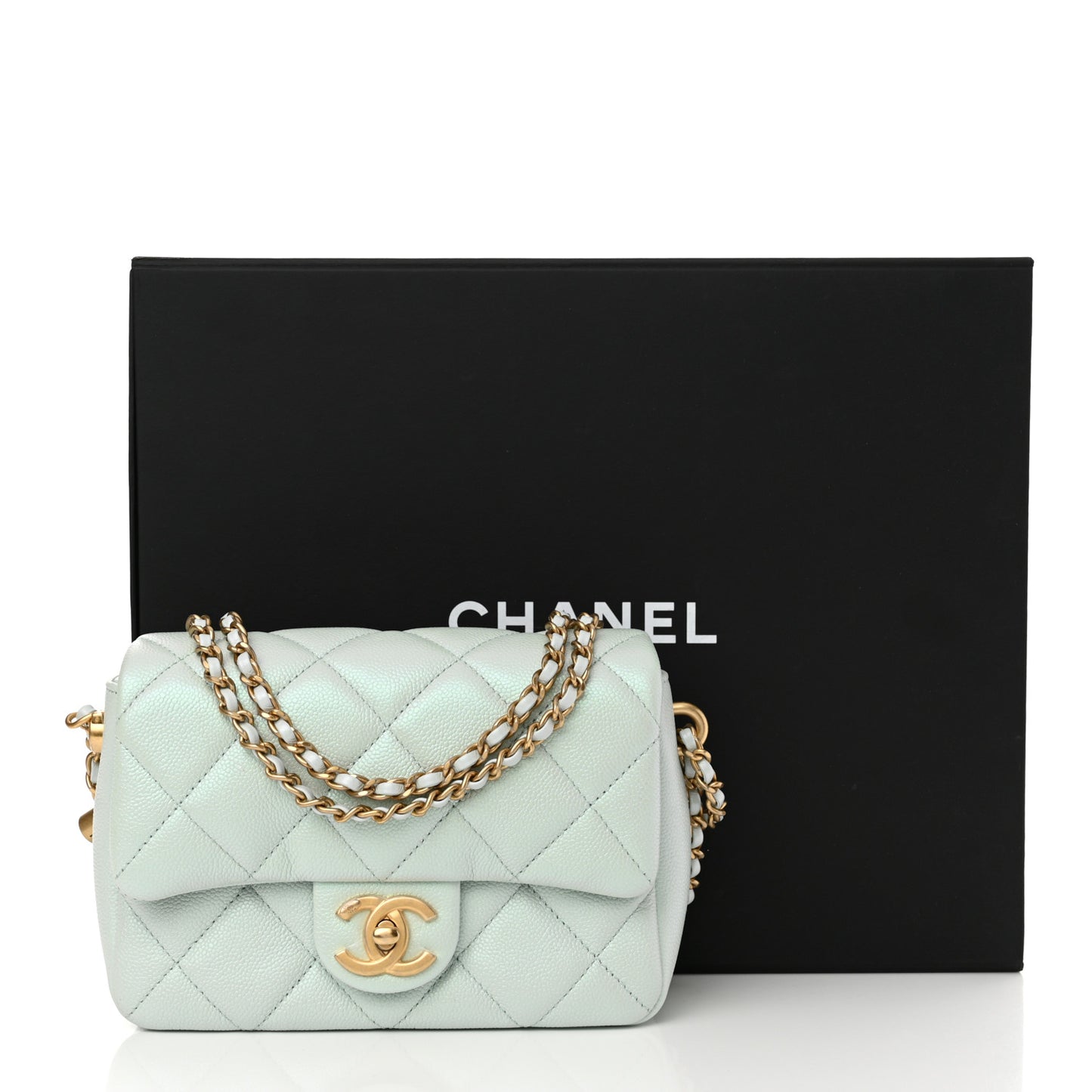Iridescent Caviar Quilted Mini My Perfect Flap Light Green