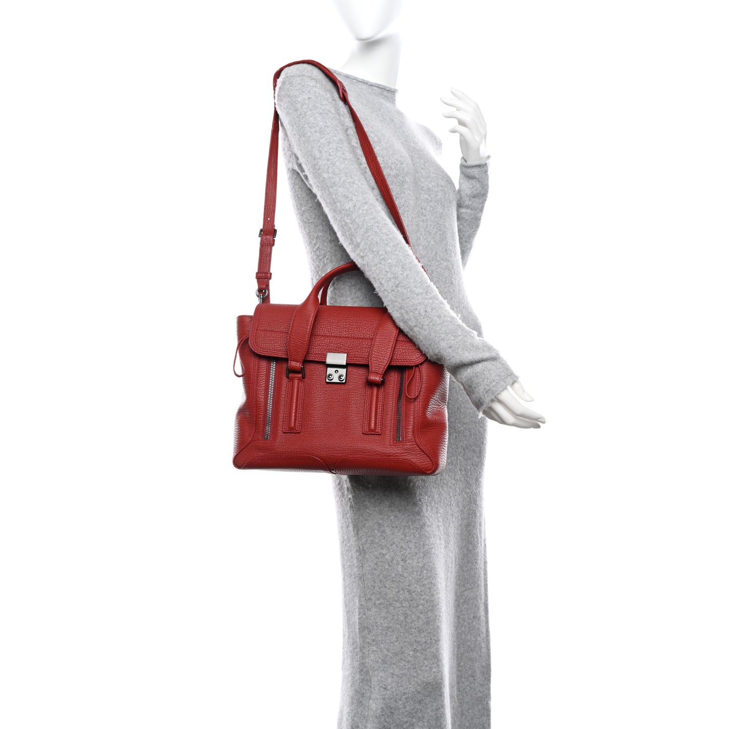 Textured Calfskin Medium Pashli Satchel Crimson