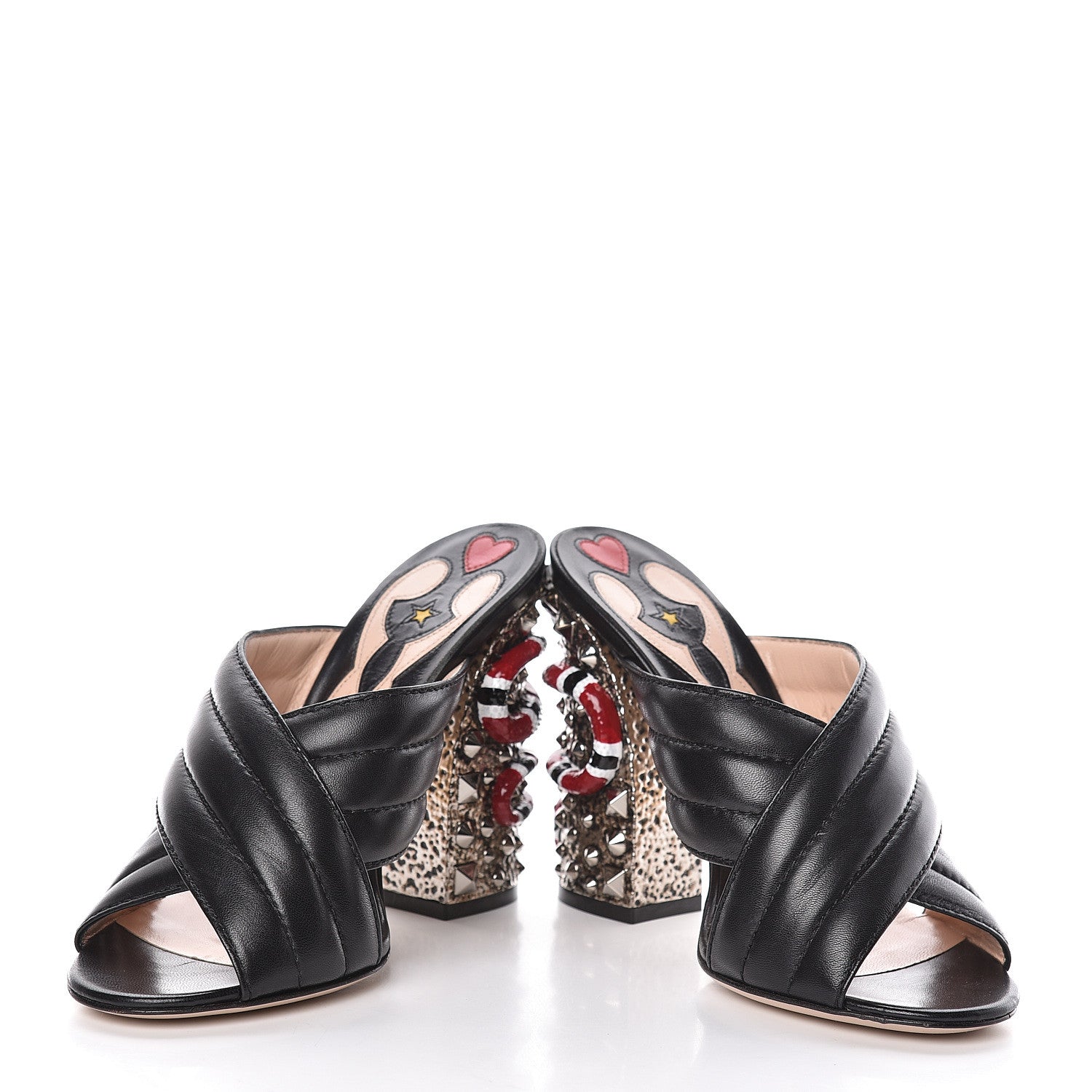 Gucci Malaga Kid Kingsnake Webby Crossover High Heel Slide Sandals 37.5 Black 5 of 14