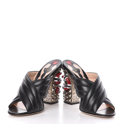 Gucci Malaga Kid Kingsnake Webby Crossover High Heel Slide Sandals 37.5 Black 5 of 14