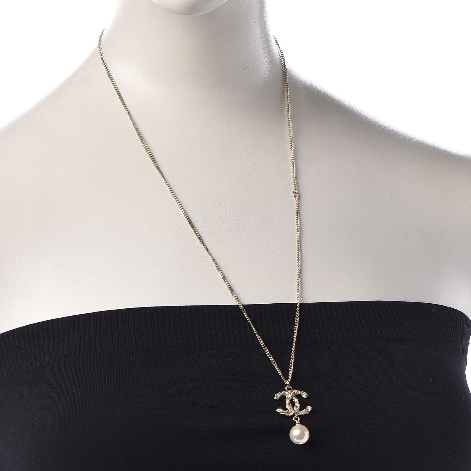 Chanel Pearl Crystal Twisted CC Drop Necklace Gold 2 of 5