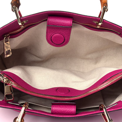 Gucci Pebbled Calfskin Medium Bamboo Shopper Tote Bright Bougainvillea 6 of 10