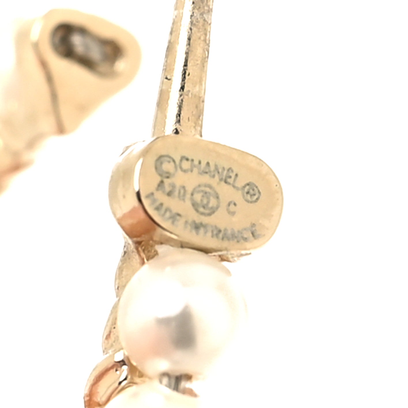 Pearl CC Hoop Drop Earring Gold