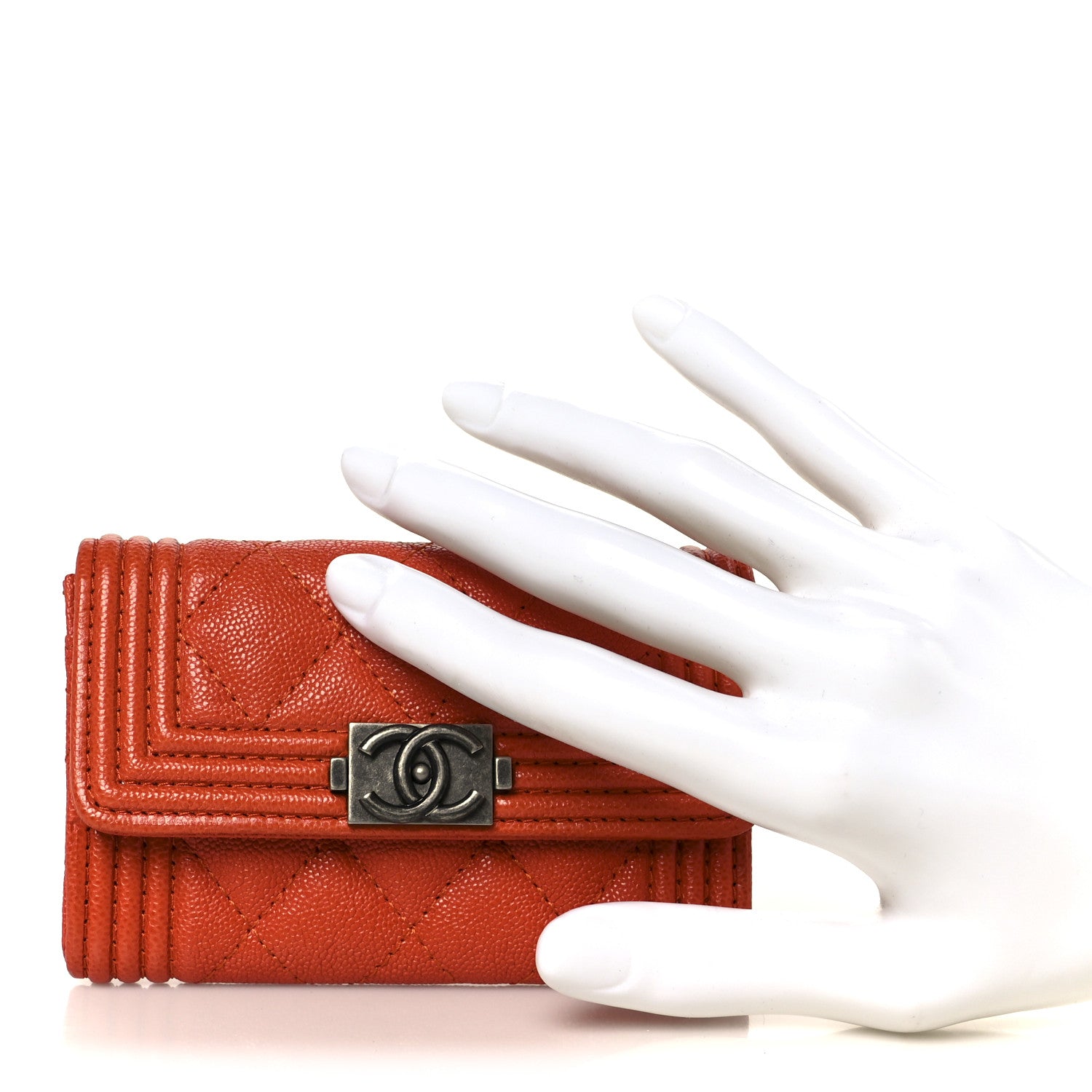 Chanel Caviar Quilted Boy Flap Card Holder Orange 2 of 10