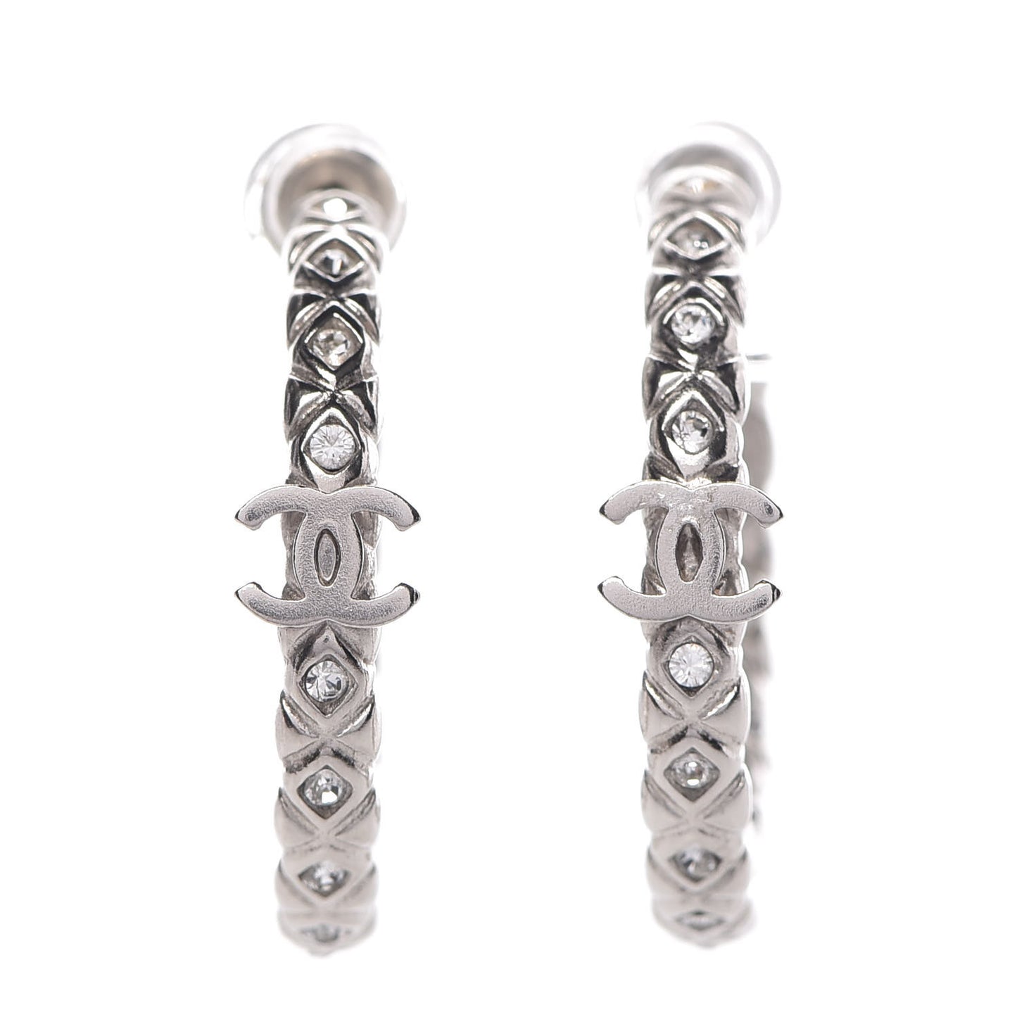 Crystal CC Hoop Earrings Silver