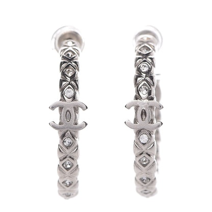 Chanel Crystal CC Hoop Earrings Silver 1 of 6