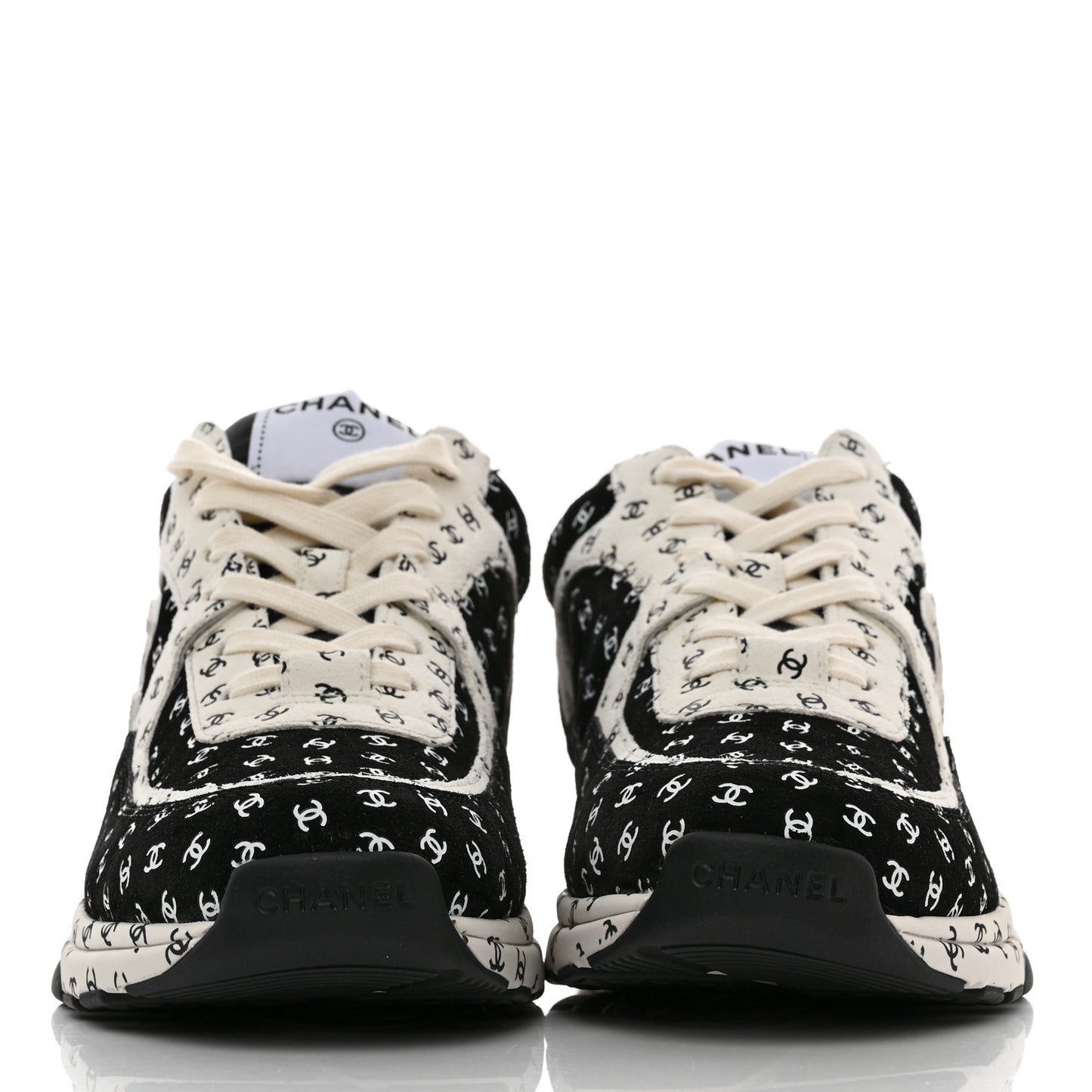 Nylon Suede Calfskin Printed CC Sneakers 40.5 White Black