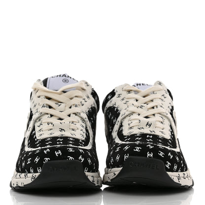 Chanel Nylon Suede Calfskin Printed CC Sneakers 40.5 White Black 2 of 9