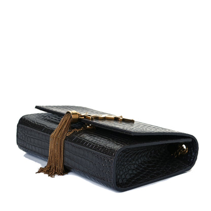 Saint Laurent Calfskin Crocodile Embossed Small Classic Monogram Kate Tassel Satchel Pebble 5 of 7