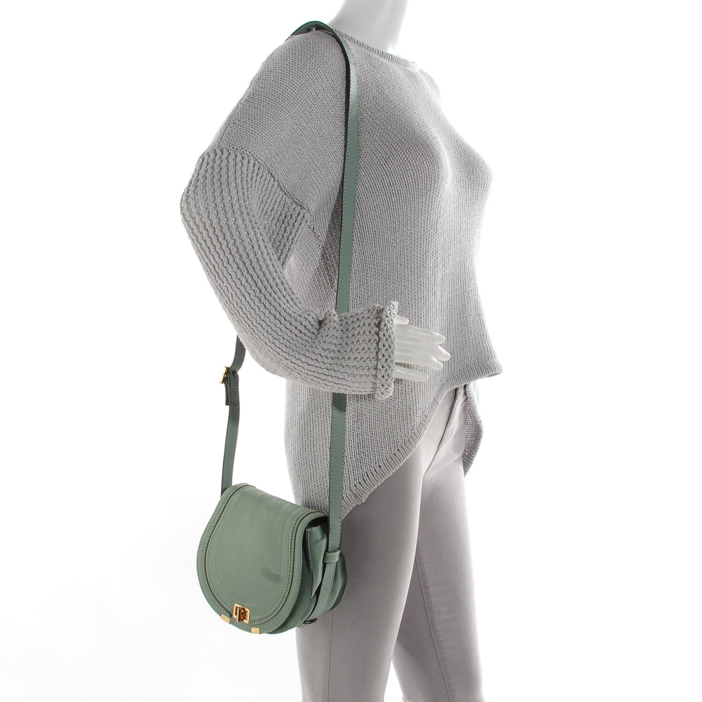 Calfskin Mini Marcie Lock Round Crossbody Bag Green