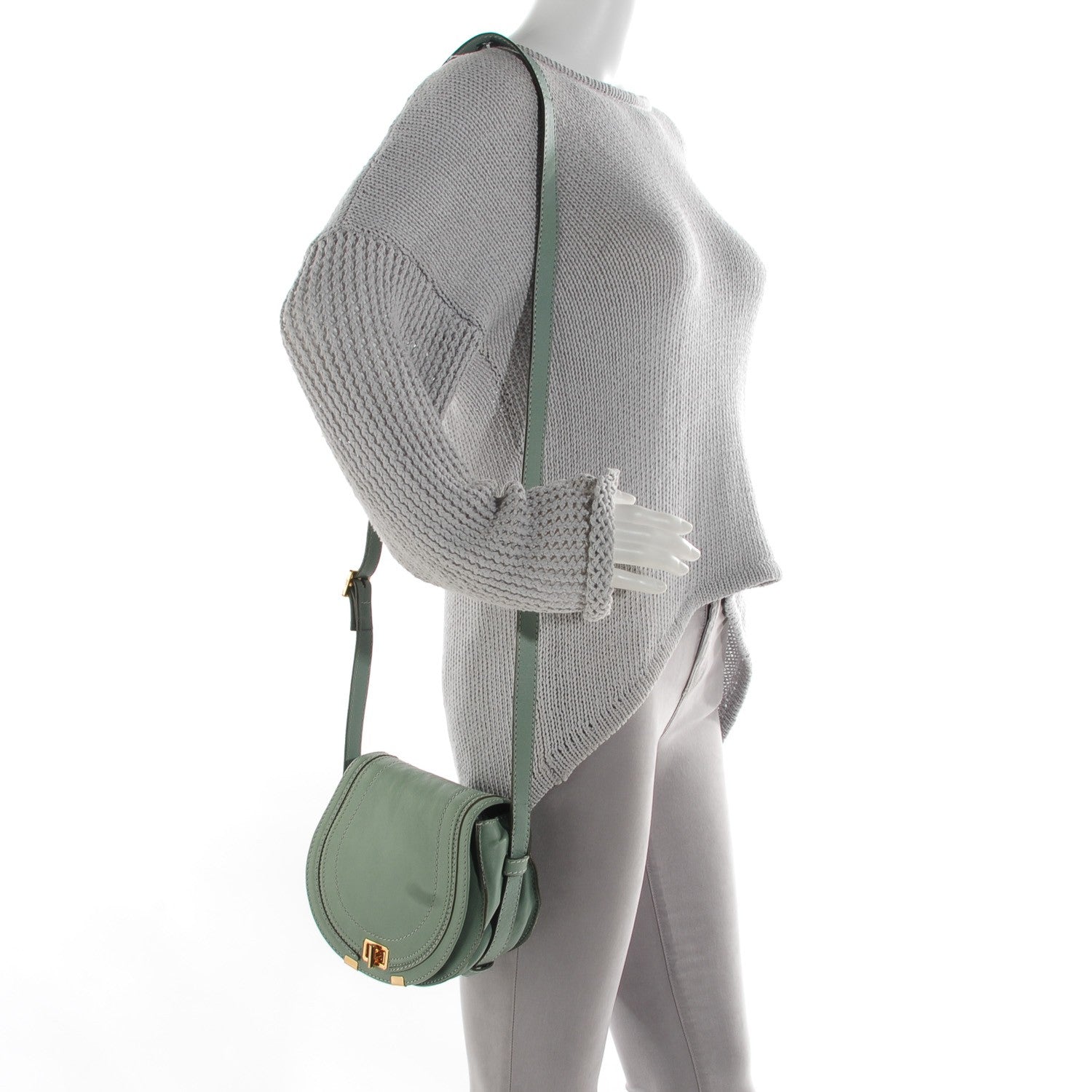 Chloe Calfskin Mini Marcie Lock Round Crossbody Bag Green 2 of 8
