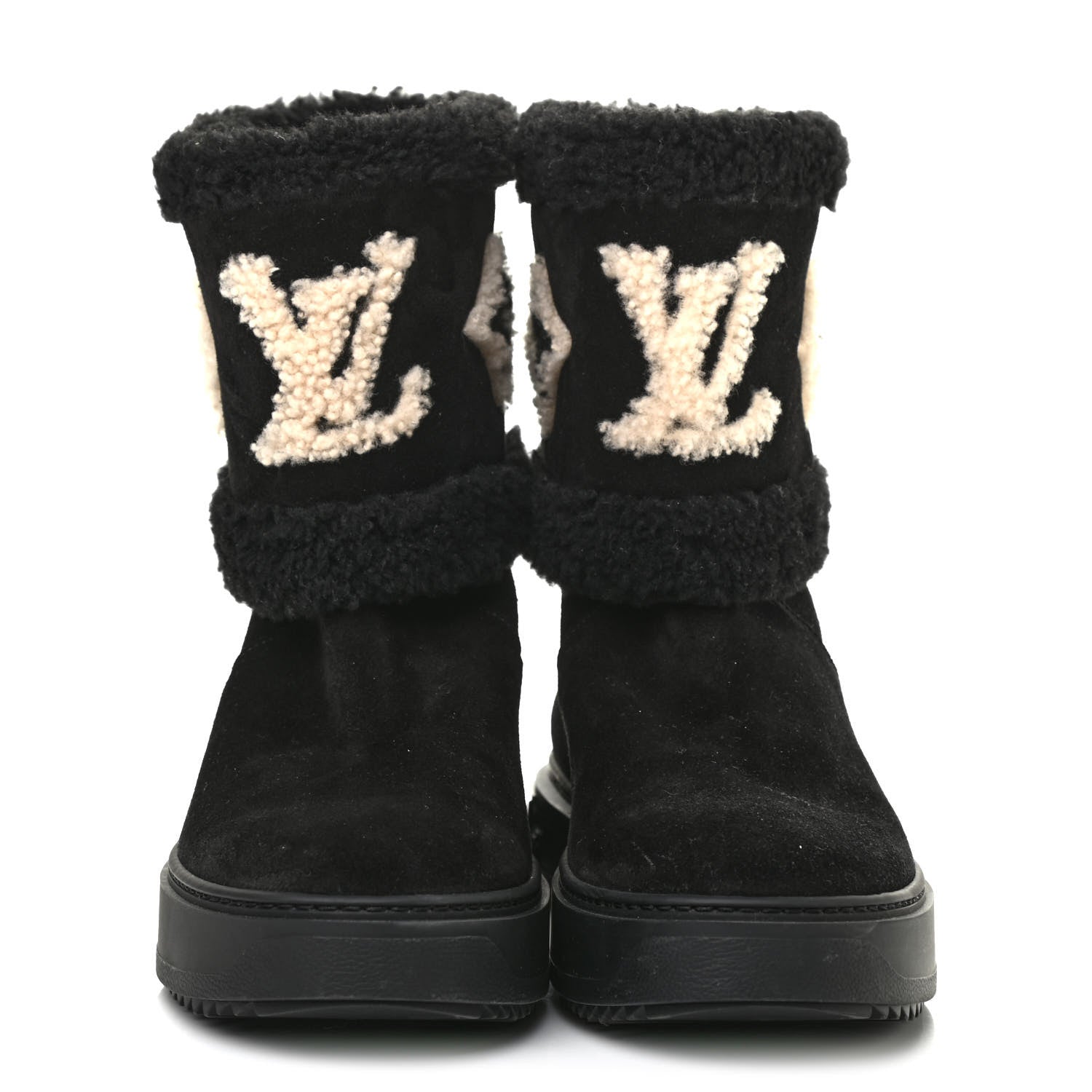 Louis Vuitton Suede Calfskin Shearling Snowdrop Flat Ankle Boot 39.5 Black 2 of 8