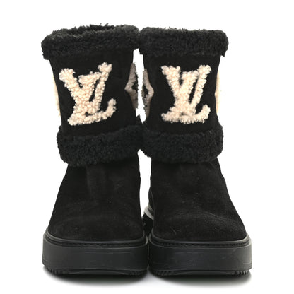 Louis Vuitton Suede Calfskin Shearling Snowdrop Flat Ankle Boot 39.5 Black 2 of 8