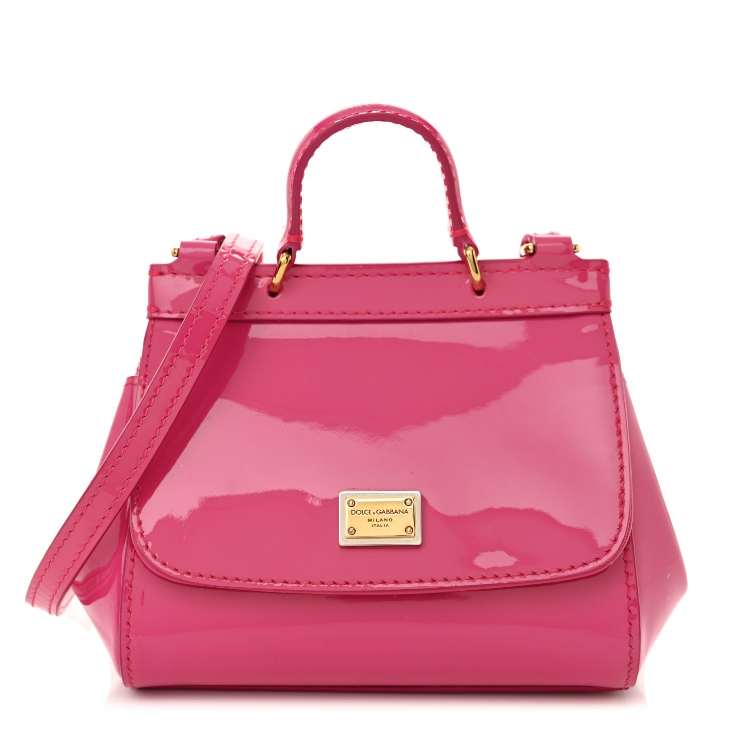 Dolce & Gabbana Patent Mini DG Girls Miss Sicily Satchel Dark Pink