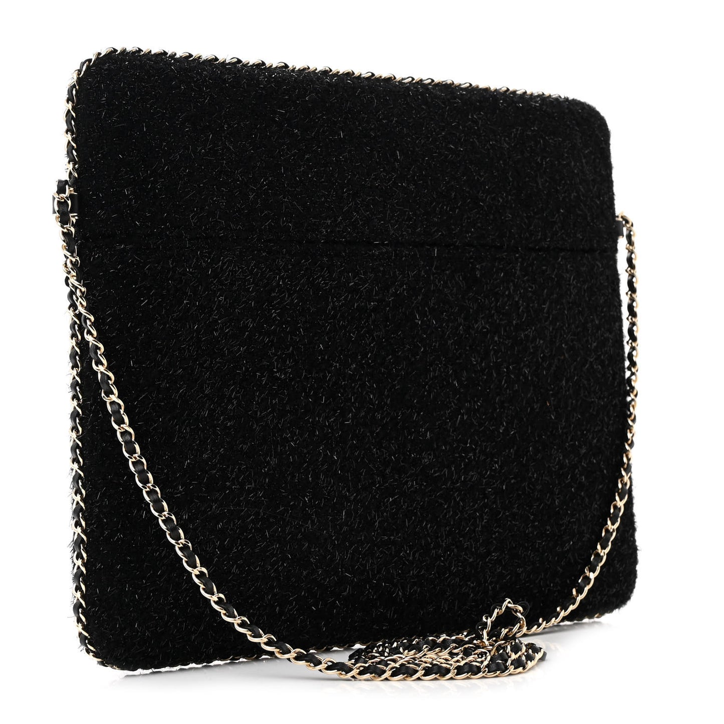 Tweed Chain Around Tablet Holder Crossbody Black