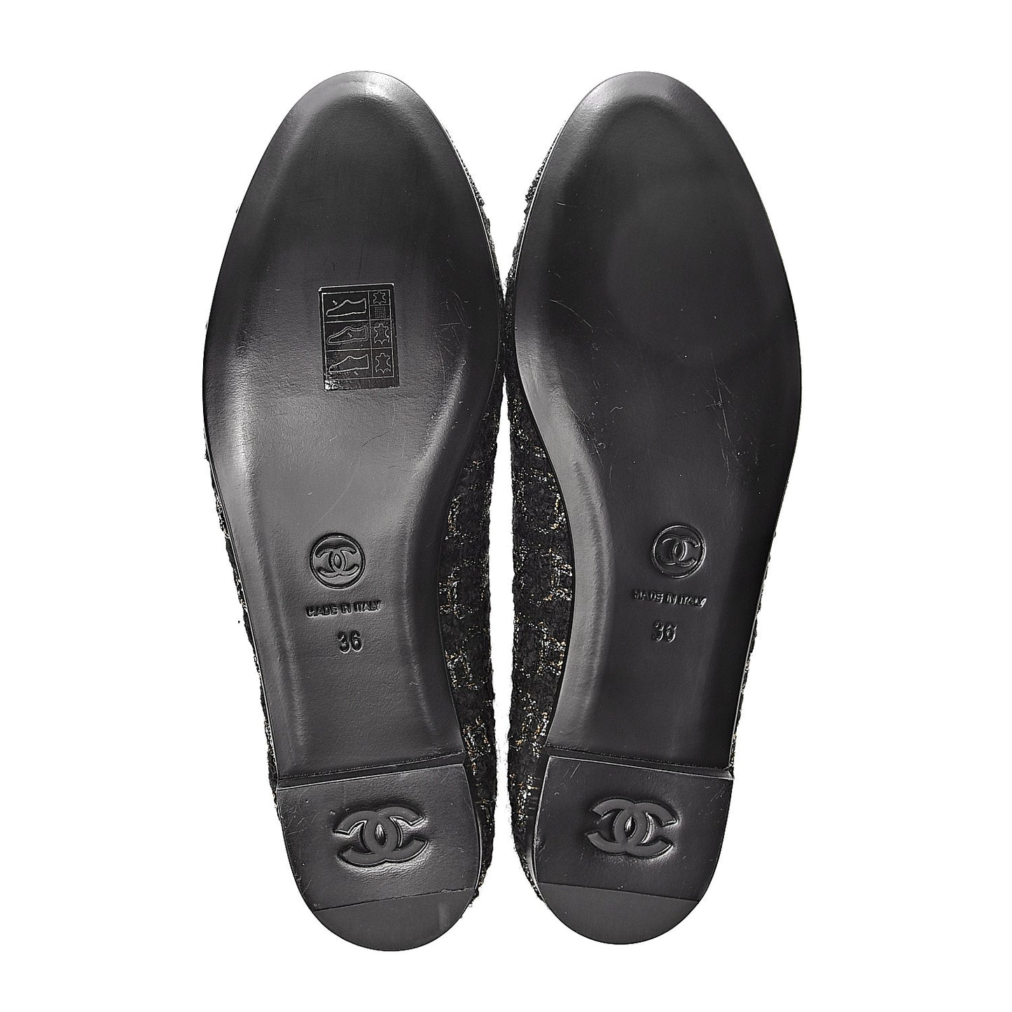 Tweed Cap Toe Ballerina Flats 36 Black