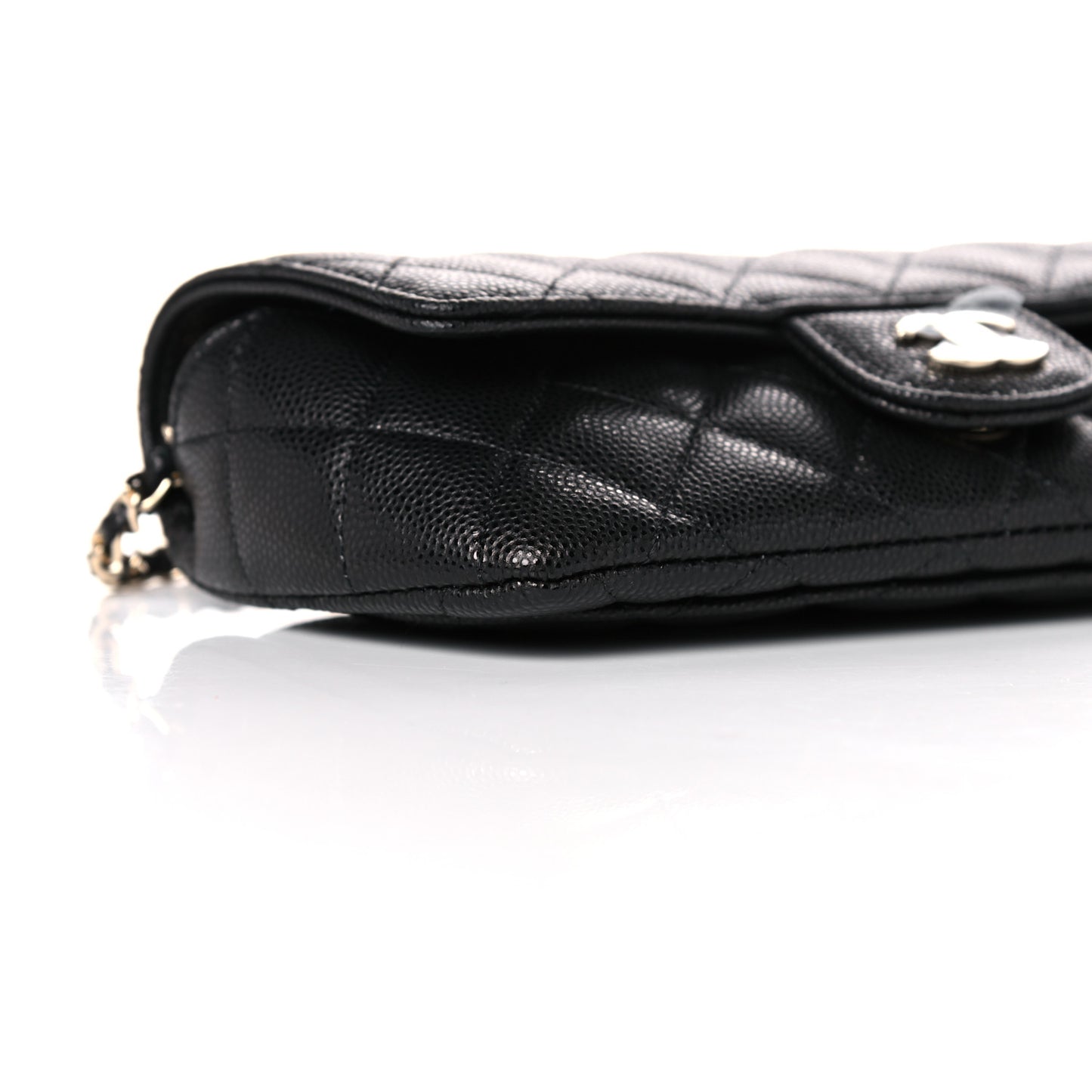Caviar Quilted Glasses Case With Chain Black