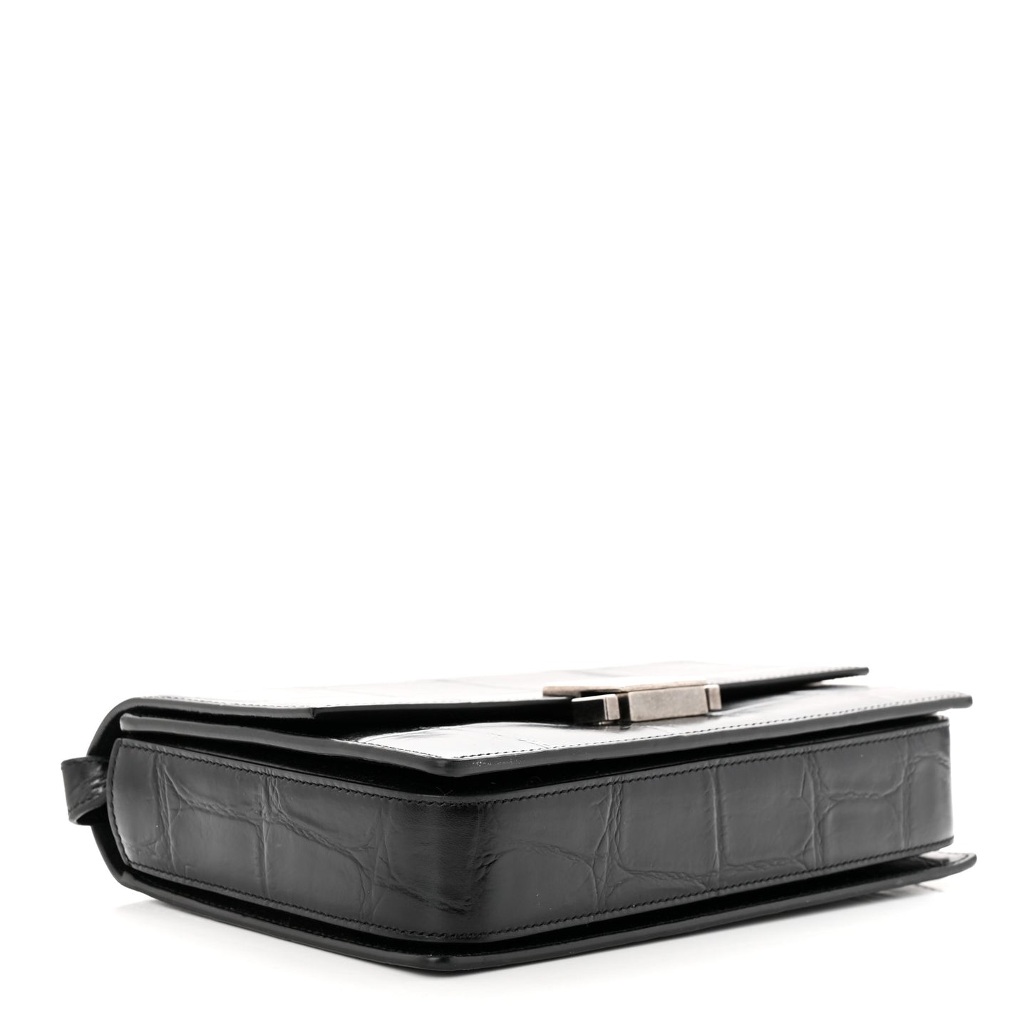 Calfskin Crocodile Embossed Medium Bellechasse Satchel Black