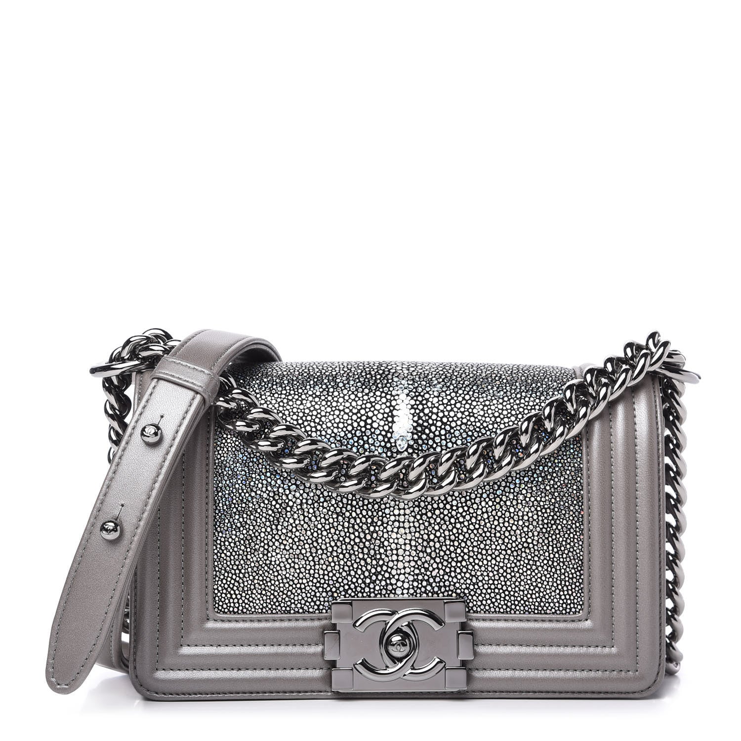 Chanel Galuchat Stingray Small Boy Flap Silver 1 of 10