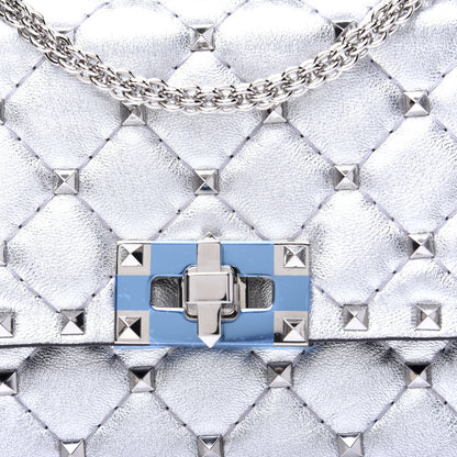 Valentino Garavani Metallic Lambskin Rockstud Spike Wallet on Chain Silver 18 of 18
