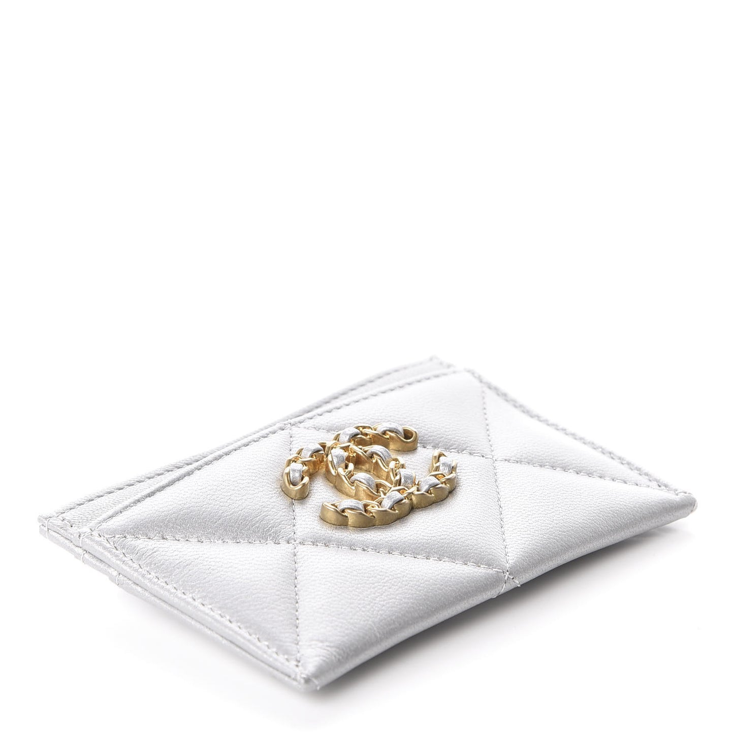 Metallic Goatskin Quilted 19 Card Holder Silver