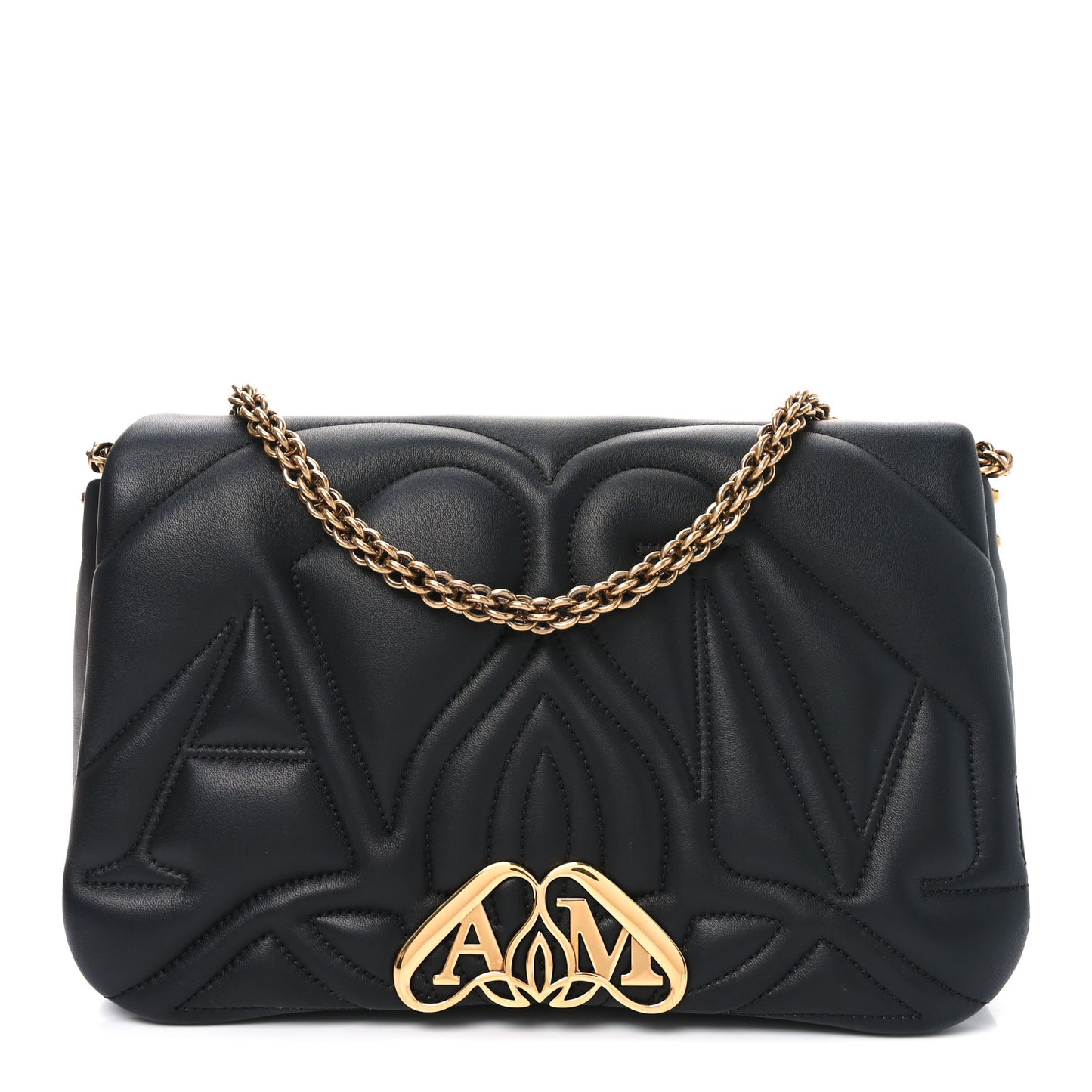 Calfskin Quilted The Seal Chain Shoulder Bag Black