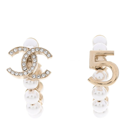 Chanel Crystal Pearl CC No 5 Hoop Drop Earring Gold 1 of 5