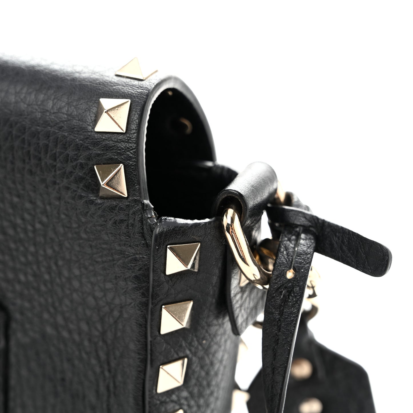 Grained Calfskin Rockstud Saddle Bag Black