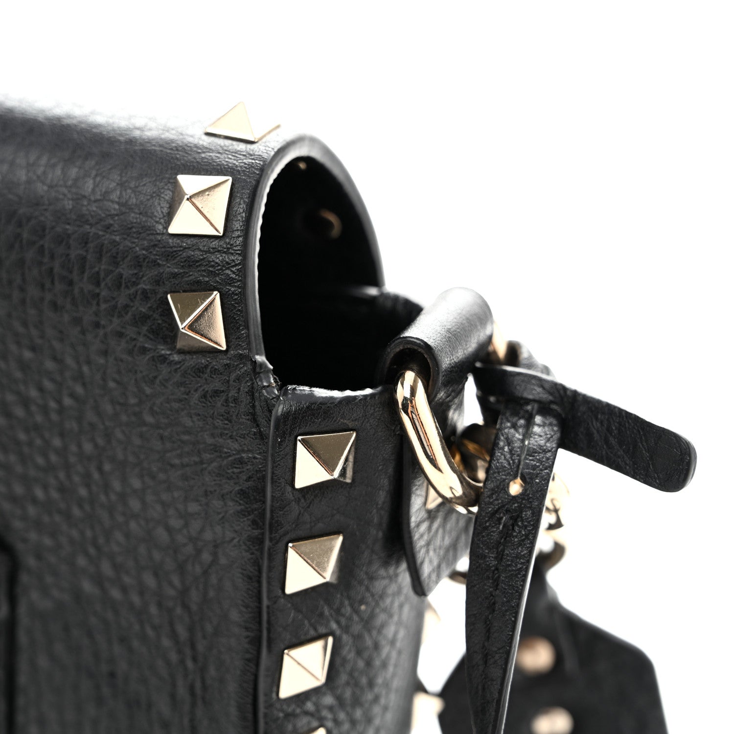 Valentino Garavani Grained Calfskin Rockstud Saddle Bag Black 10 of 14