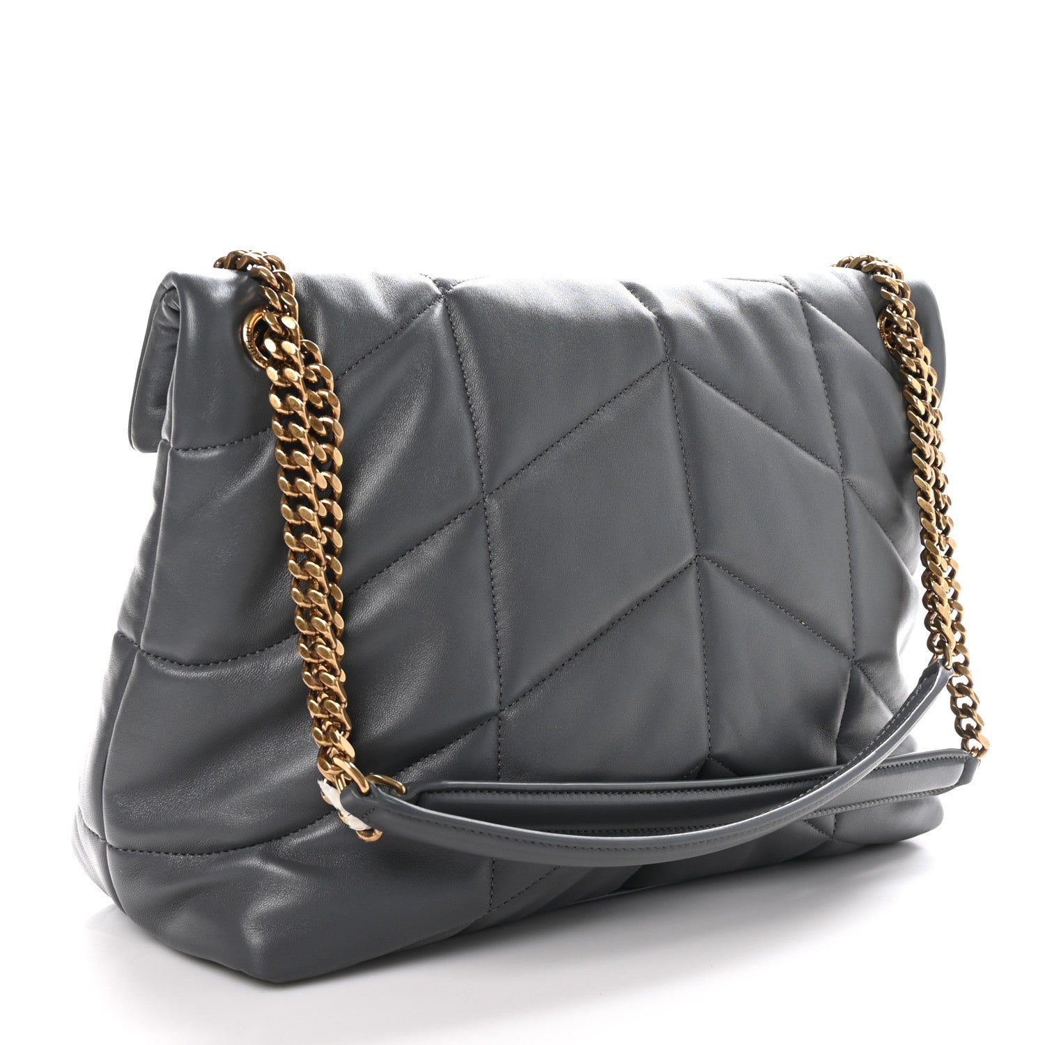 Saint Laurent Calfskin Quilted Medium Loulou Puffer Monogram Chain Satchel Storm 3 of 10