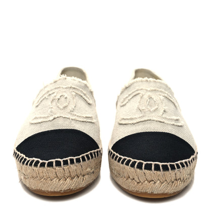 Chanel Linen CC Espadrilles 41 White Black 2 of 9