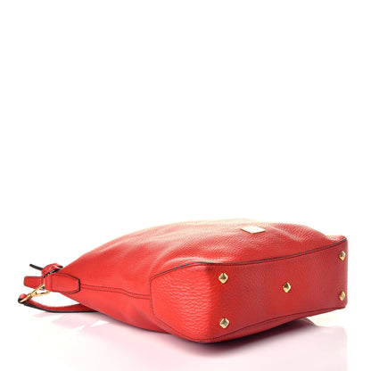 MCM Grained Calfskin Hobo Red 5 of 9