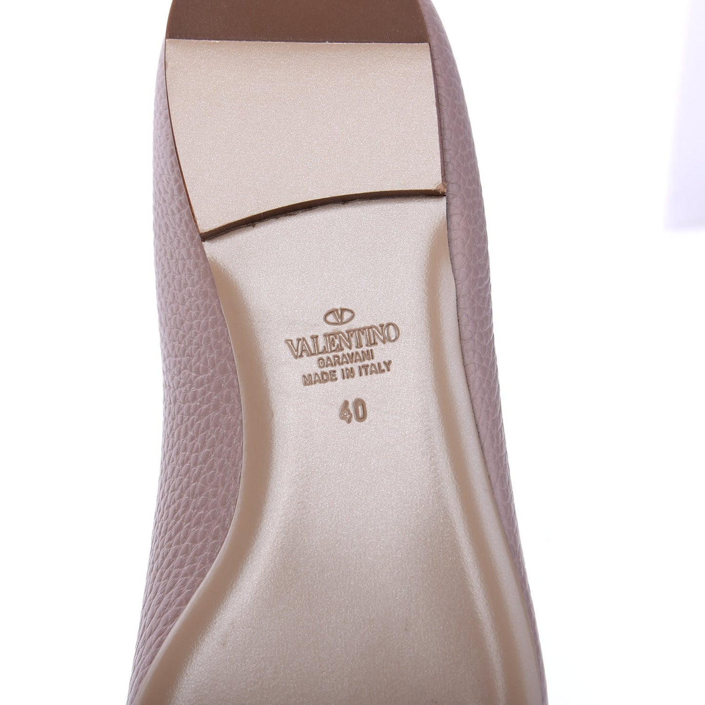 Pebbled Calfskin Rockstud Ankle Strap Ballerina Flats 40 Poudre