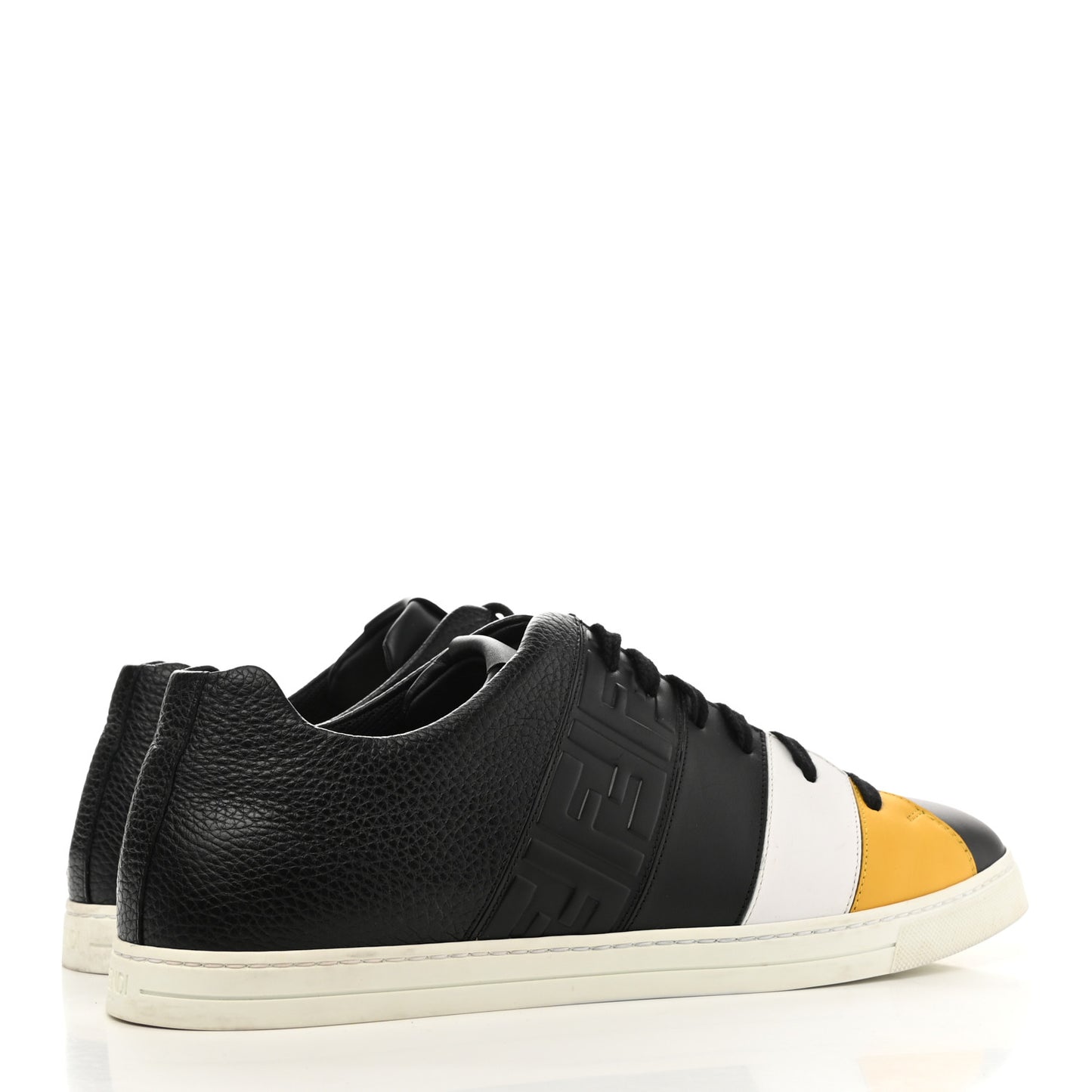 Calfskin Vitello FF Embossed Mens Low Top Sneakers 11 Black Yellow Ultra White