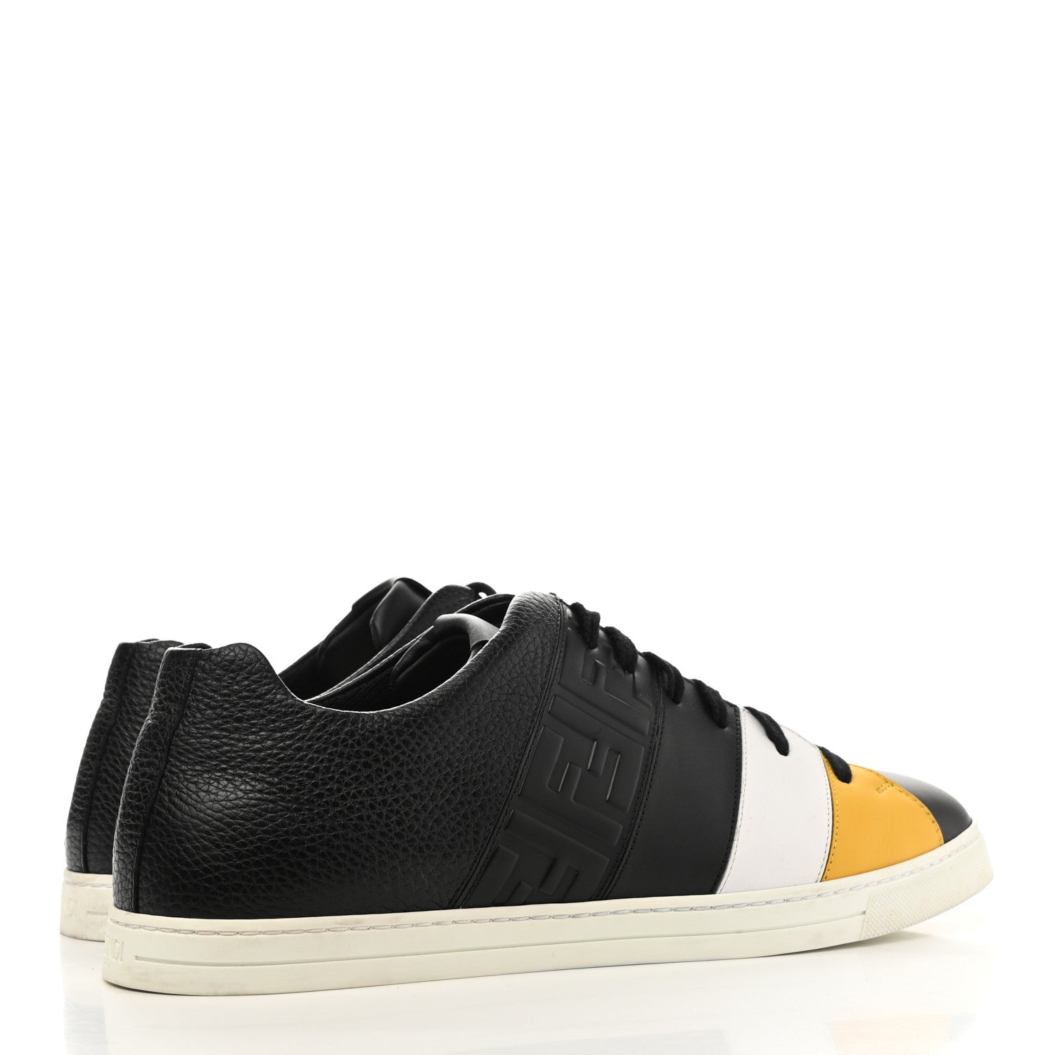 Fendi Calfskin Vitello FF Embossed Mens Low Top Sneakers 11 Black Yellow Ultra White 4 of 9