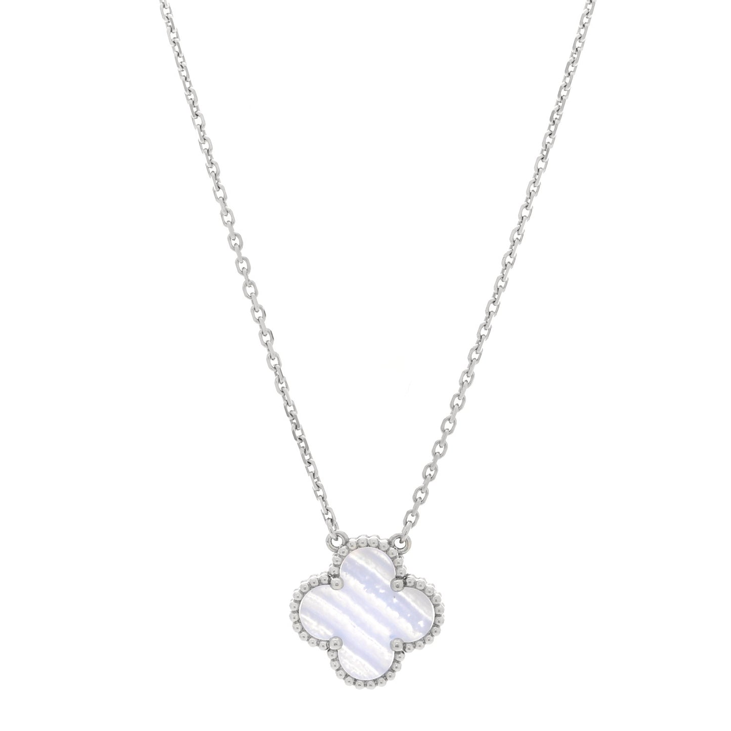 18k White Gold Chalcedony Vintage Alhambra Pendant Necklace
