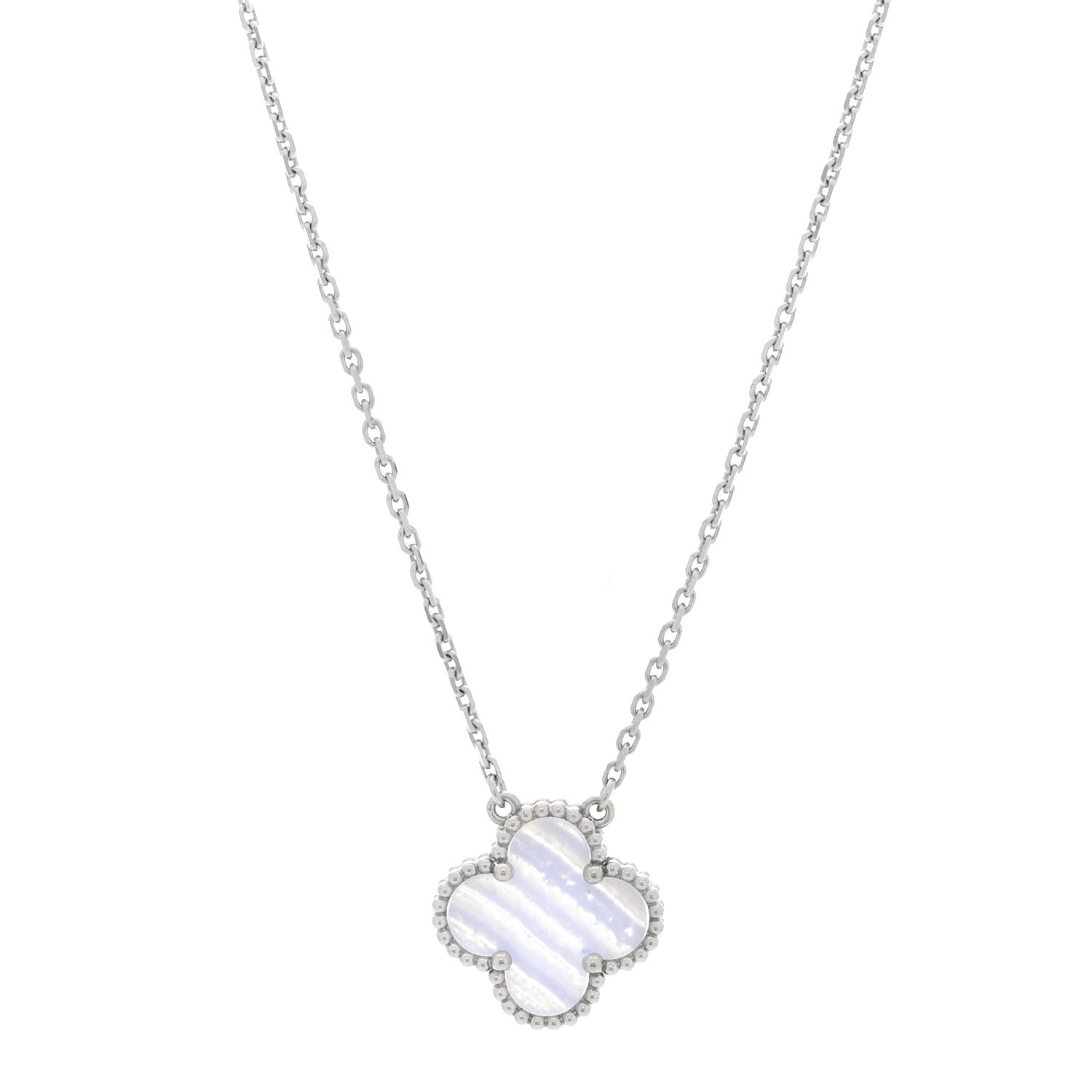 Van Cleef & Arpels 18k White Gold Chalcedony Vintage Alhambra Pendant Necklace 1 of 5