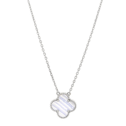 Van Cleef & Arpels 18k White Gold Chalcedony Vintage Alhambra Pendant Necklace 1 of 5