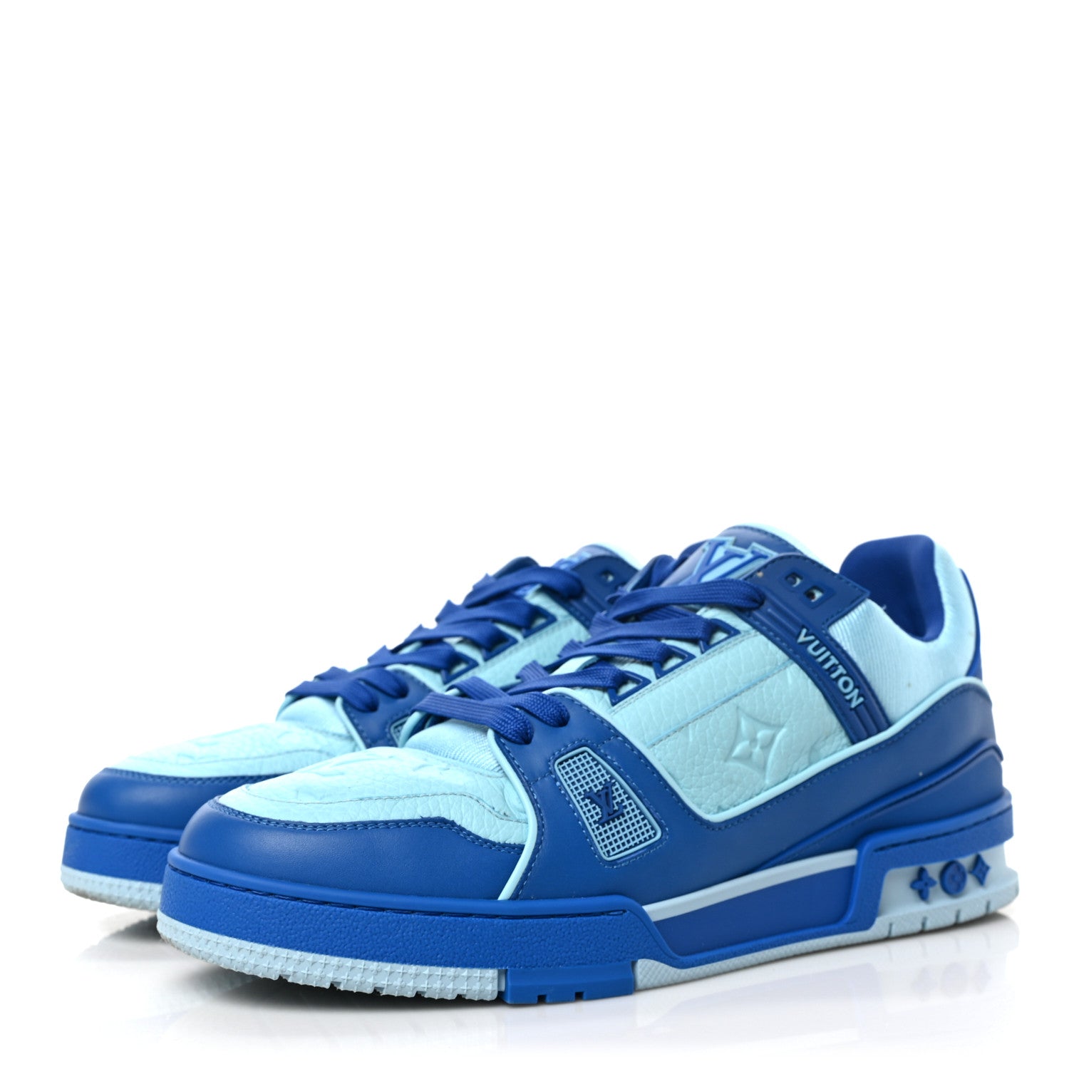 Louis Vuitton Calfskin Monogram Mens LV Trainer Sneakers 8 Blue 3 of 8