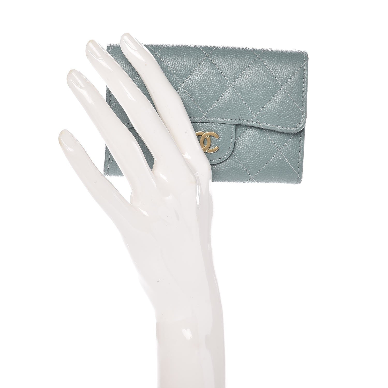 Chanel Iridescent Caviar Quilted Card Holder Light Blue 2 of 9