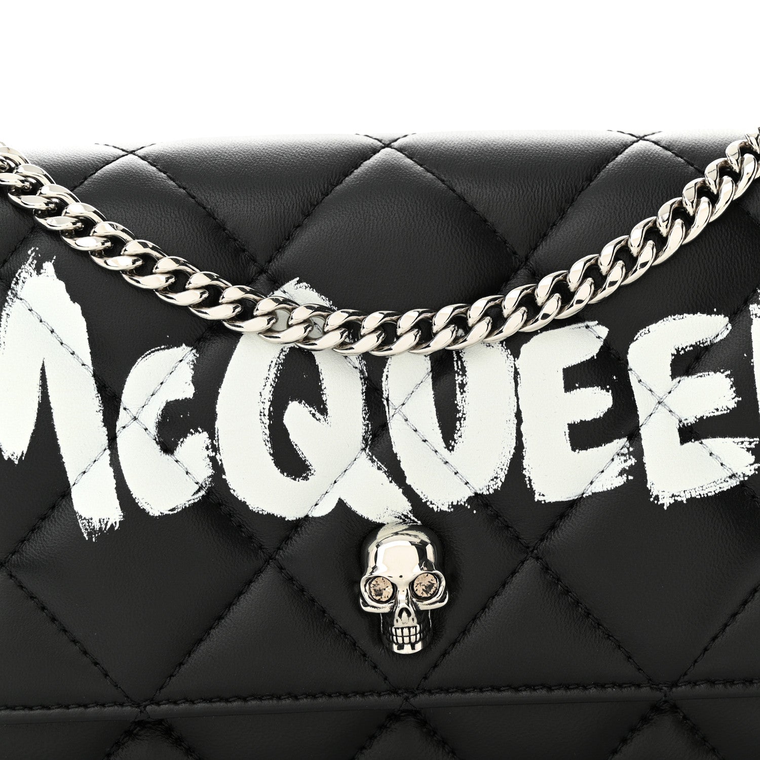 Alexander McQueen Calfskin Quilted Graffiti Skull Small Chain Crossbody Bag Black 7 of 10