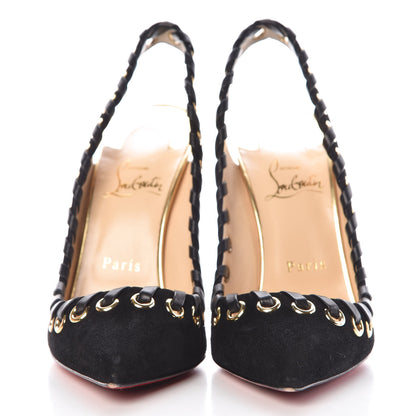Christian Louboutin Suede Kid Specchio Ostri 100 Slingback Pumps 38.5 Black 2 of 14