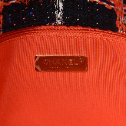 Chanel Tweed Quilted Large Chanel 19 Flap Black Orange Blue 6 of 12