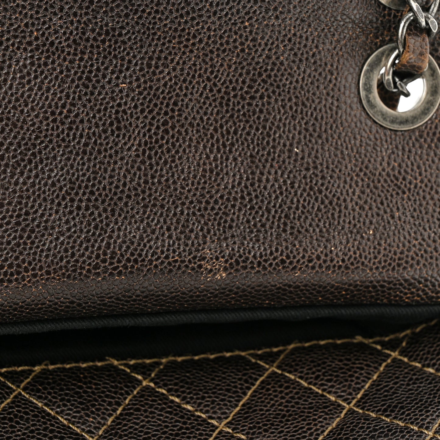 Iridescent Caviar Quilted Small Chic Flap Brown