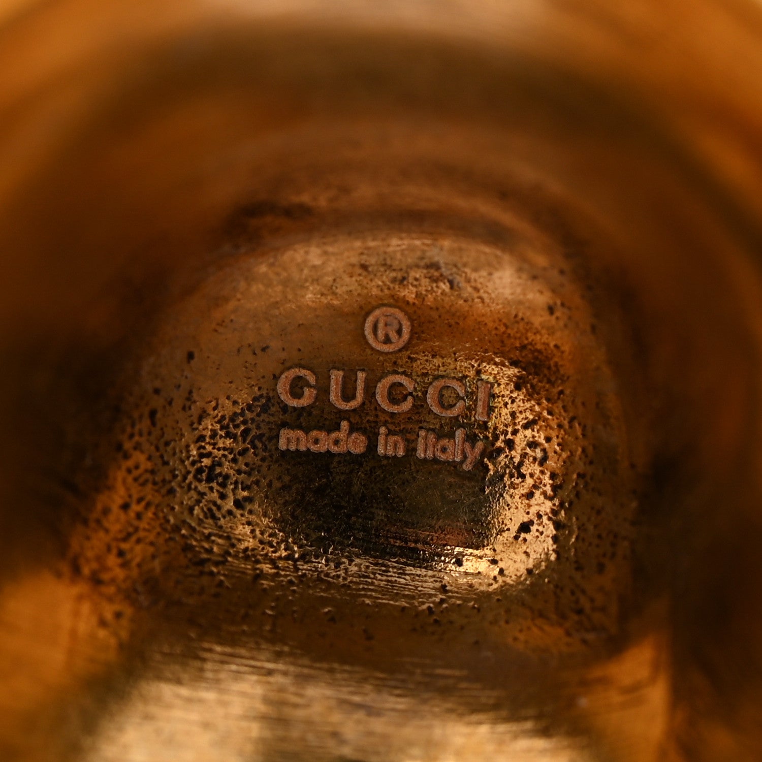 Gucci Metal Crystal Lion Head Ring 56 7.5 Black Aged Gold 4 of 6