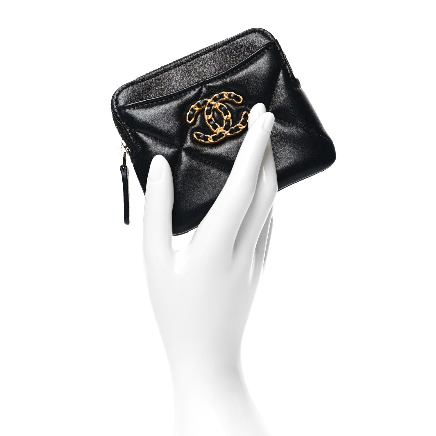 Chanel Lambskin Quilted Chanel 19 Zip Card Holder Wallet Black 2 of 9