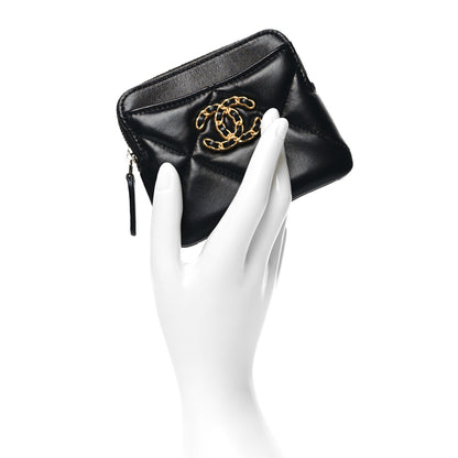 Chanel Lambskin Quilted Chanel 19 Zip Card Holder Wallet Black 2 of 9