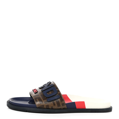 Fendi X FILA Glazed Fabric Calfskin FF 1974 Mania Slide Sandals 7 Mogano Panna Blueberry 1 of 8