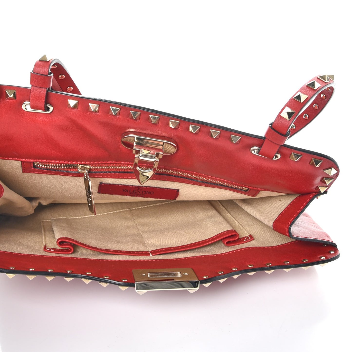 Vitello Rockstud Shoulder Satchel Red
