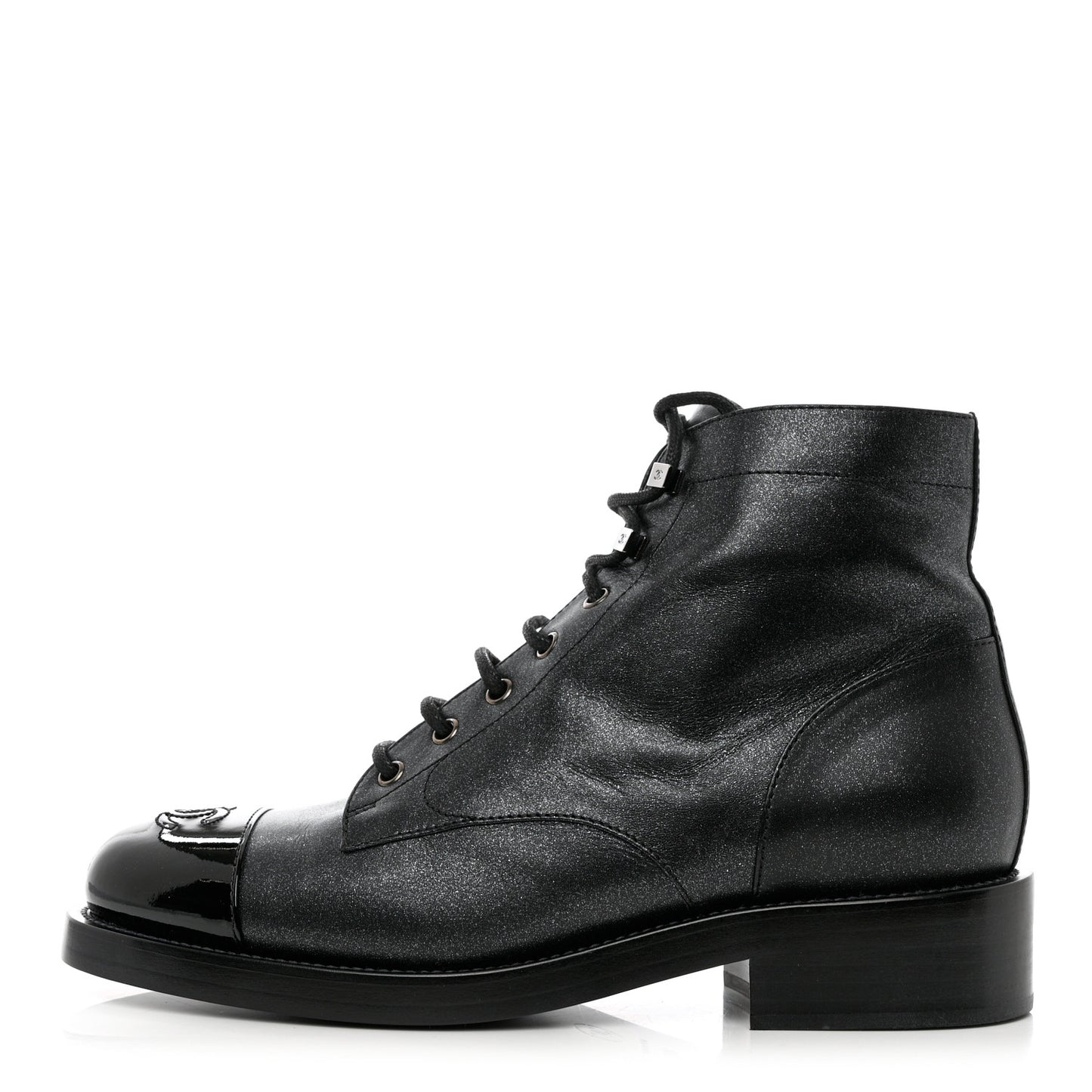 Crumpled Lambskin Shiny Calfskin Combat Boots 40.5 Black